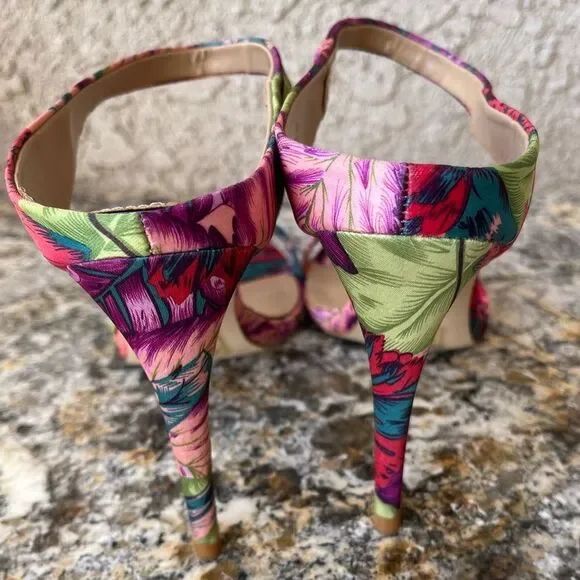 JustFab Floral Print Stiletto Heels – Strappy High Heels, Size 7.5 - Picture 3 of 6